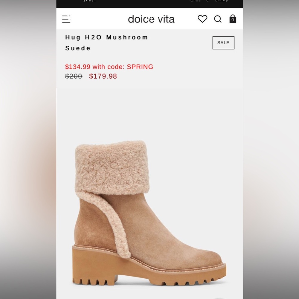 Dolce Vita Tan Suede Shearling Cuff Lug Ankle Boot